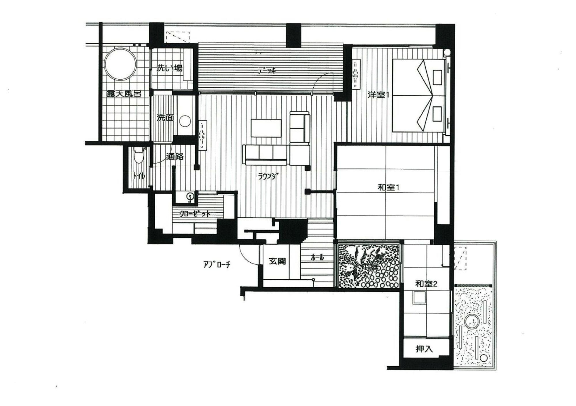 Amane Resort Seikai Beppu Quarto foto A floor plan of a Japanese apartment